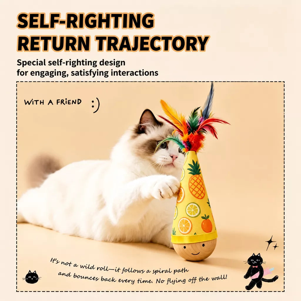 Beechwood Wobble Cat Toys with Feather and Twist Designs