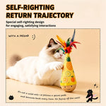 Beechwood Wobble Cat Toys with Feather and Twist Designs