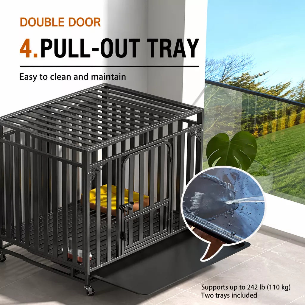 Metal Dog Crate with Waste Tray for Small to Large Dogs