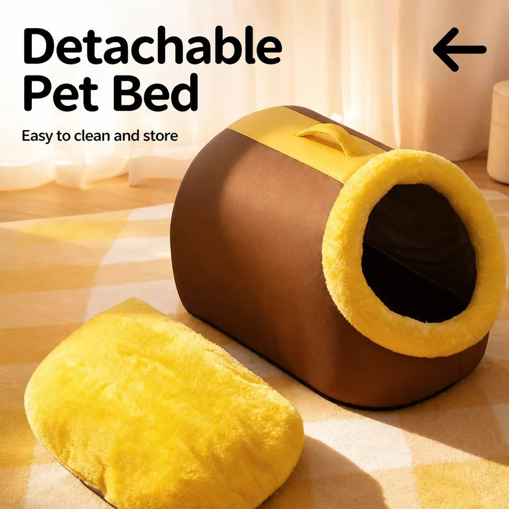 Enclosed Plush Pet Cave Bed with Carry Handle