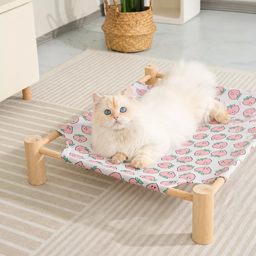 Elevated Cat & Small Pet Bed with Solid Wood Frame