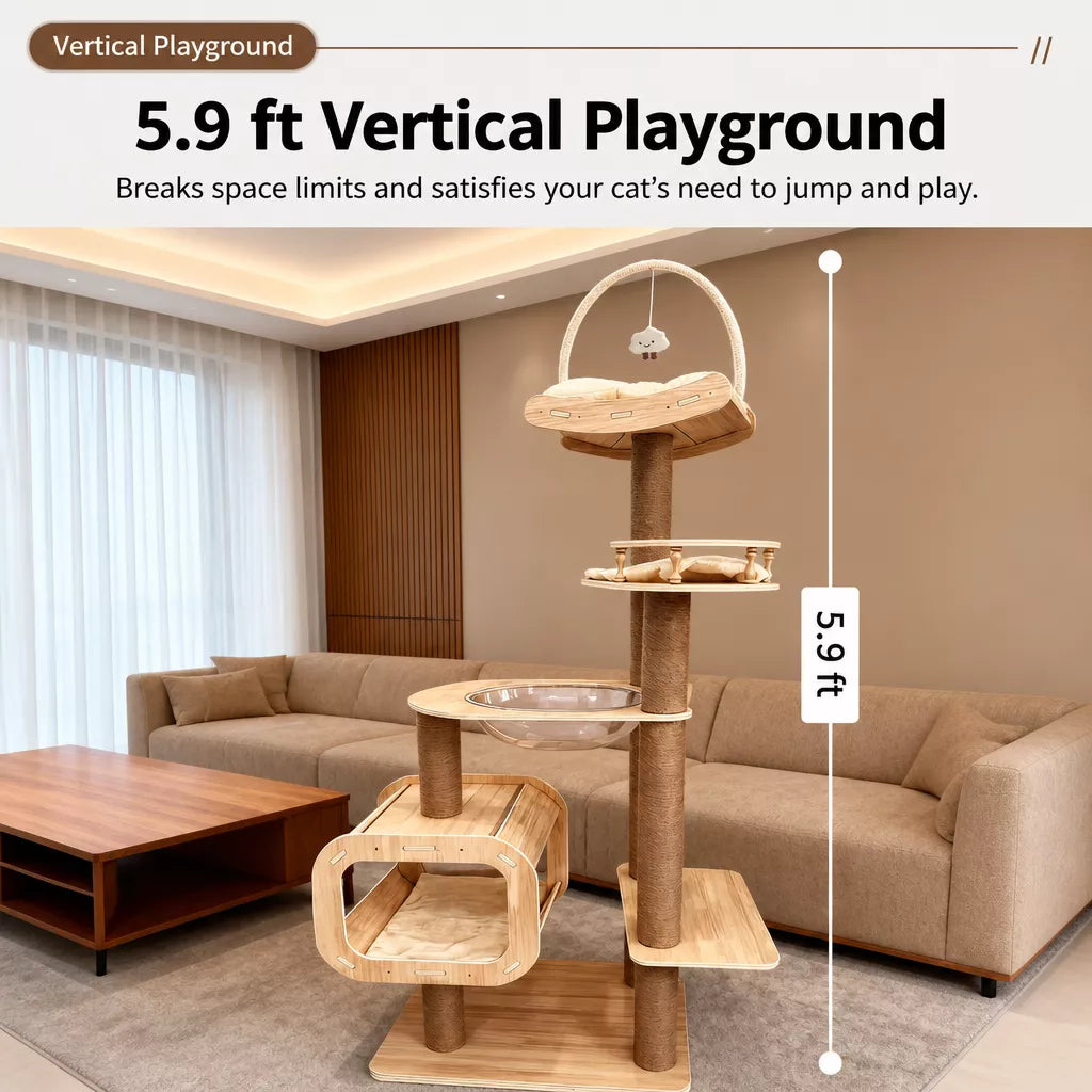 Multi-Level Cat Tree with Hideaway, Capsule Perch and Scratching Posts