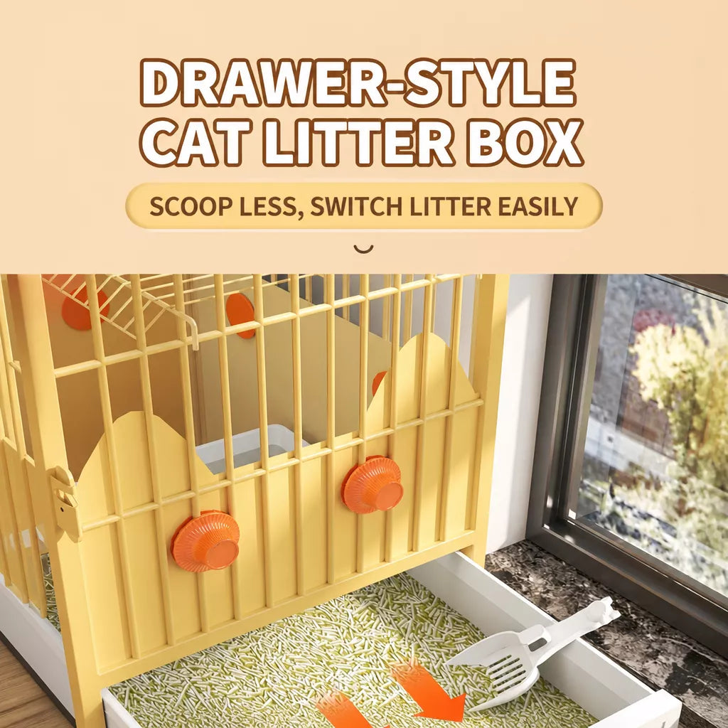 Large Multi-Tier Indoor Cat Enclosure with Litter Box