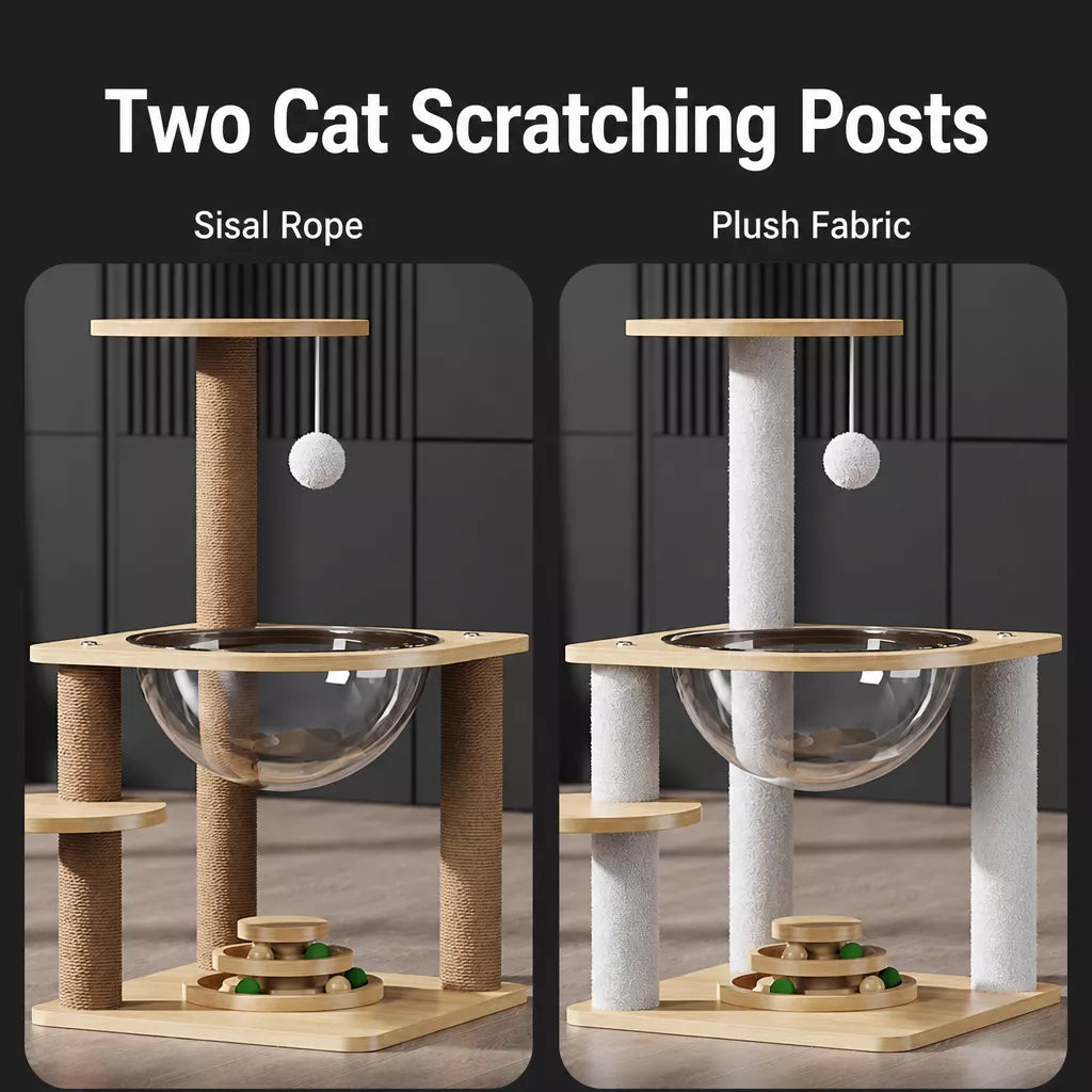 Space Pod Cat Tree with Scratching Post and Play Wheel