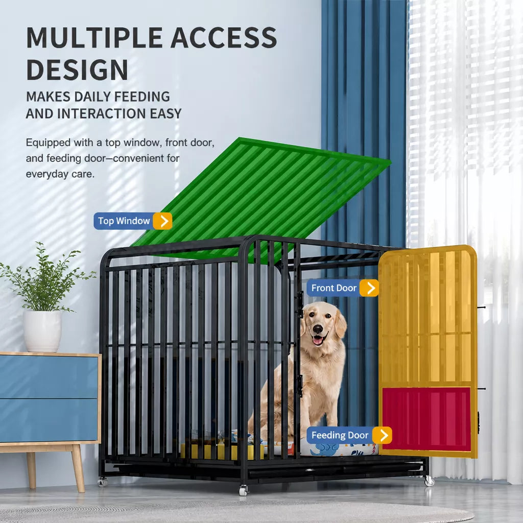 Indoor Dog Crate with Divider, Tray & Locking Casters