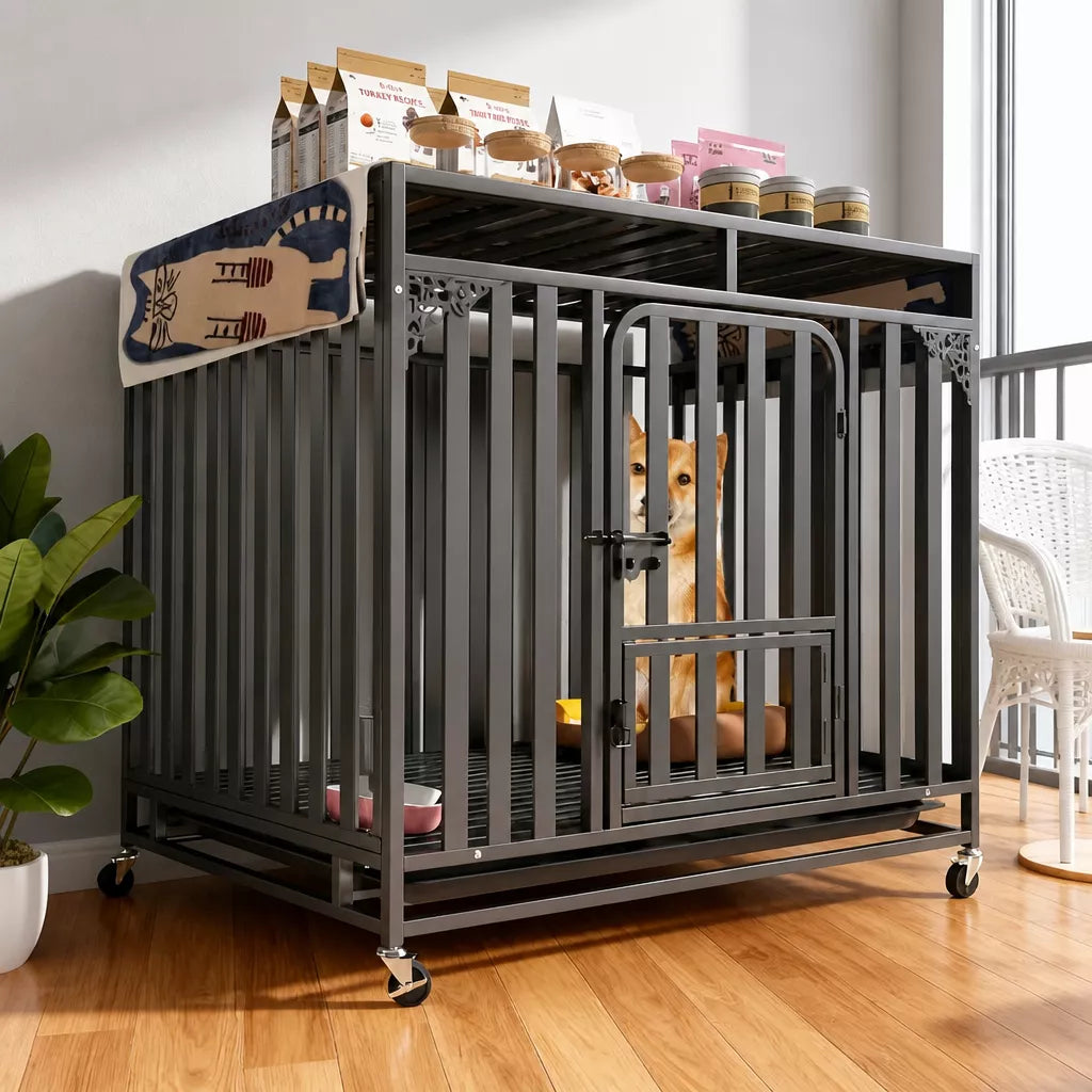 Metal Dog Crate with Waste Tray for Small to Large Dogs