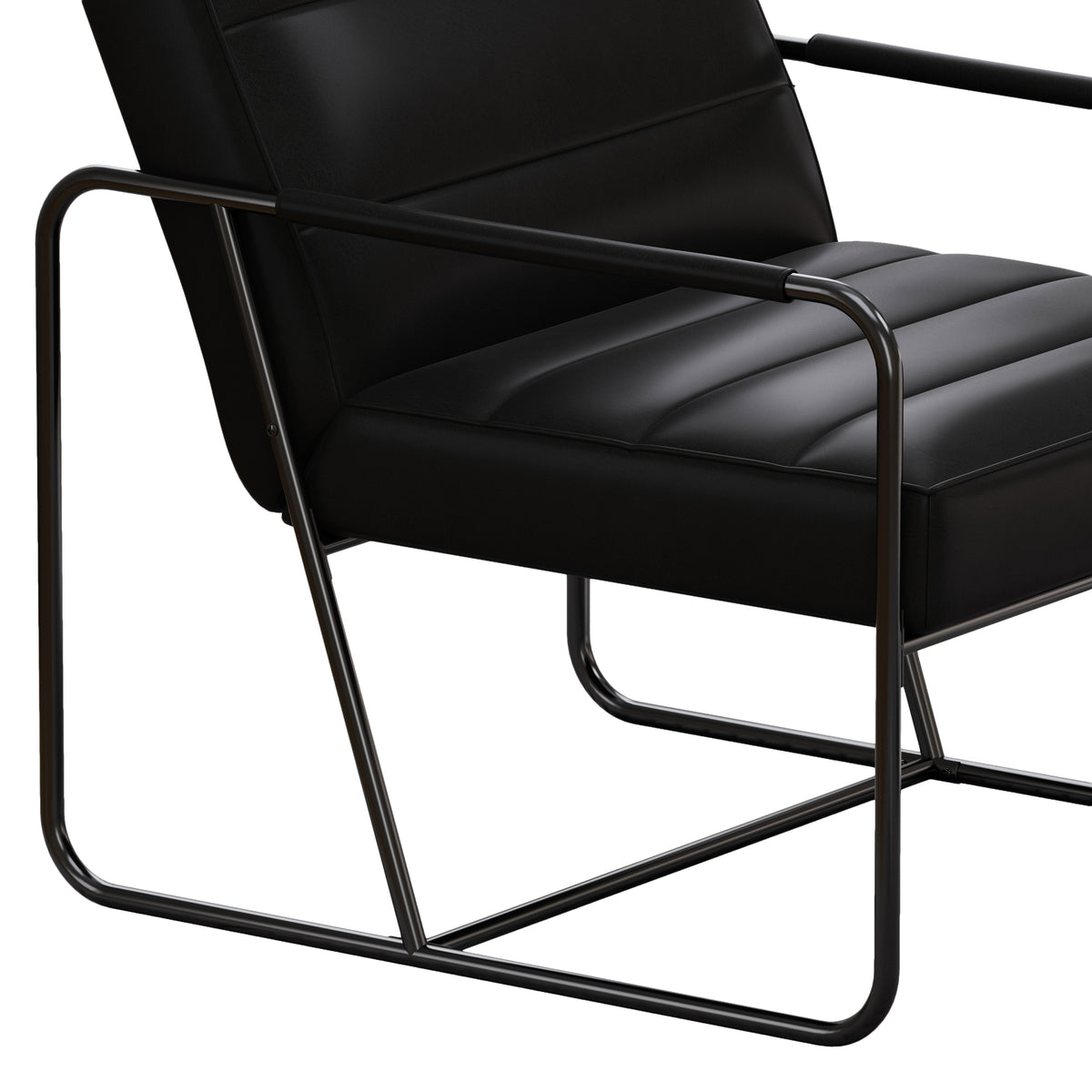 Modern Metal Framed Armchair with Black Technical Leather, Stylish & Comfortable Indoor Lounge Accent Chair for Living Room, Office,Bedroom W1669P197980-djyc