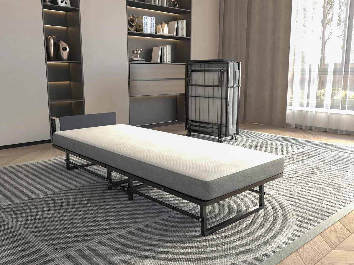 Metal Folding Bed Frame with Foam Mattress of Pockets, Easy Storage and Movable with 4 Castors W1960P162794-djyc
