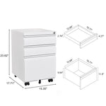 3-Drawer Mobile File Cabinet with Lock, Office Storage Filing Cabinet for Legal/Letter Size, Pre-Assembled Metal File Cabinet Except Wheels Under Desk(White) W124770977-djyc