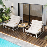 TREXM Outdoor Chaise Lounge Chairs Set of 3, Patio Chaise Lounge Chair with Acacia Side Table, Pool Lounge Chairs for Lawn, Deck, Beach, Beige+White N715P237243K-djyc