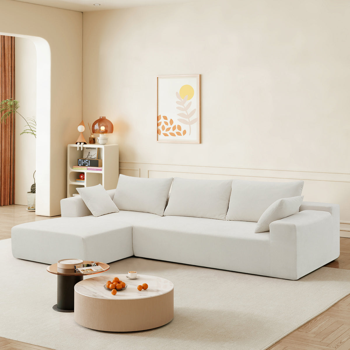 109*68' Modular Sectional Living Room Sofa Set, Modern Minimalist Style Couch, Upholstered Compressed Sofa for Living Room, Bedroom, Salon, 2 PC Free Combination, L-Shape, Cream GS000448AAK-djyc