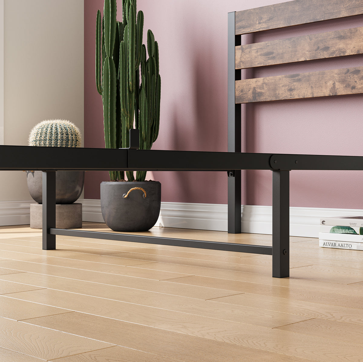 Twin Size Platform Bed Frame with Rustic Vintage Wood Headboard, Strong Metal Slats Support Mattress Foundation, No Box Spring Needed Rustic Brown W84084261-djyc