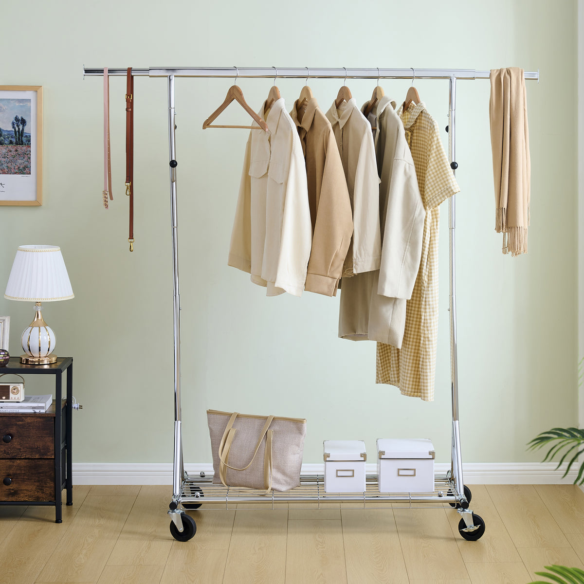 Clothes Rack Heavy Duty Clothing Rack 600LBS Rolling Clothes Racks for Hanging Clothes,Commercial Garment Rack Heavy Duty Clothes Rack Collapsible & Portable Clothing Rack with Wheels W1903P172820-djyc