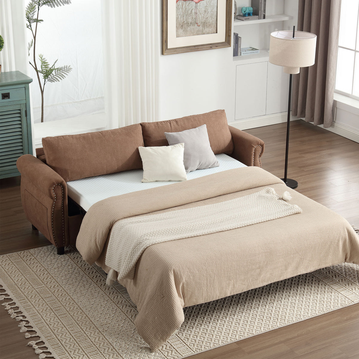 U_Style 80.7'' 2-in-1 Sofa Bed Sleeper with Large Mattress(63''*70.9*3.3 inch), for Living Room Spaces Bedroom Product Features W2705S00013-djyc