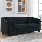 77-Inch Modern Chesterfield Velvet Sofa, 3-Seater Sofa, Upholstered Tufted Backrests with Nailhead Arms and 2 Cushions for Living Room, Bedroom, Apartment, Office (Black)-W834S00645