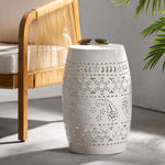 Transitional Lace-Cut Barrel-Shaped Side Table for Outdoor and Indoor Spaces 61304.00WHI-djyc