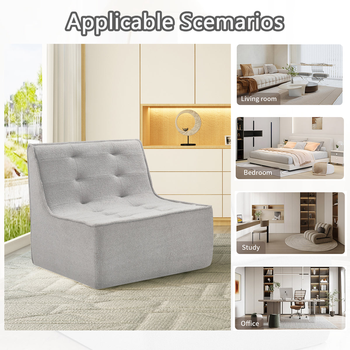 Fireside Chair, Lazy Floor Sofa Couch, Large Bean Bag Chair for Adults with High Resilience Foam for Living Room, Bedroom and Office, Velvet Fabric, Gray W1998P195215-djyc