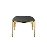 79.53" Black Glass Top oval Dining Table with gold stainless Steel Base for 8 seats W2723S00002-djyc