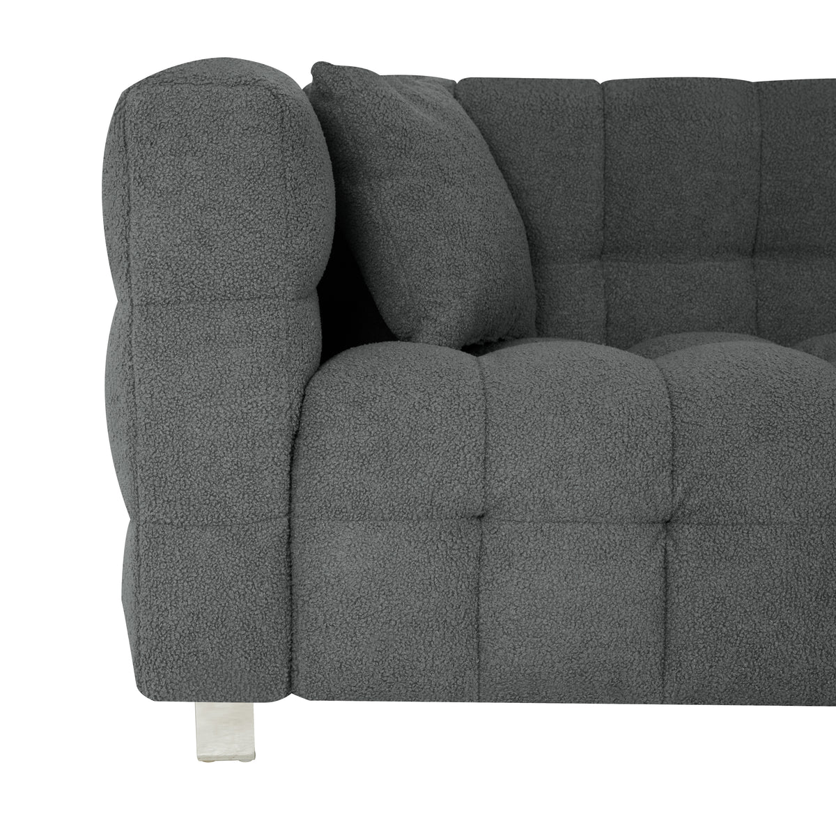 Grey teddy fleece sofa 80 inch discharge in living room bedroom with two throw pillows hardware foot support W1278141700-djyc