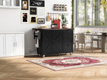 K&K 54.5" Farmhouse Kitchen Island with Power Outlet, Kitchen Storage Islandwith Internal Storage Rack, Drop Leaf, Spice Rack, Rolling Kitchen Cart on Wheels, for Home, Kitchen and Dining Room,Black N707P170349B-djyc