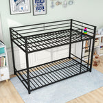 Metal Bunk Bed Twin Over Twin, Bunk Bed Frame with Safety Guard Rails, Heavy Duty Space-Saving Design, Easy Assembly Black W84063609-djyc