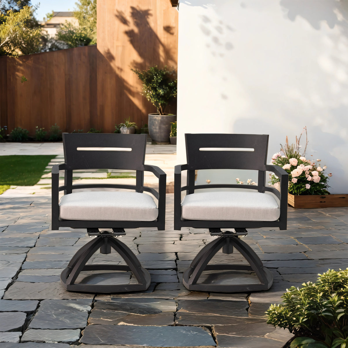 Outdoor Patio Aluminum Swivel Rocker 2PCS with Outdoor-grade Sunbrella Fabric Cushions, Ember Black W1886P163383-djyc