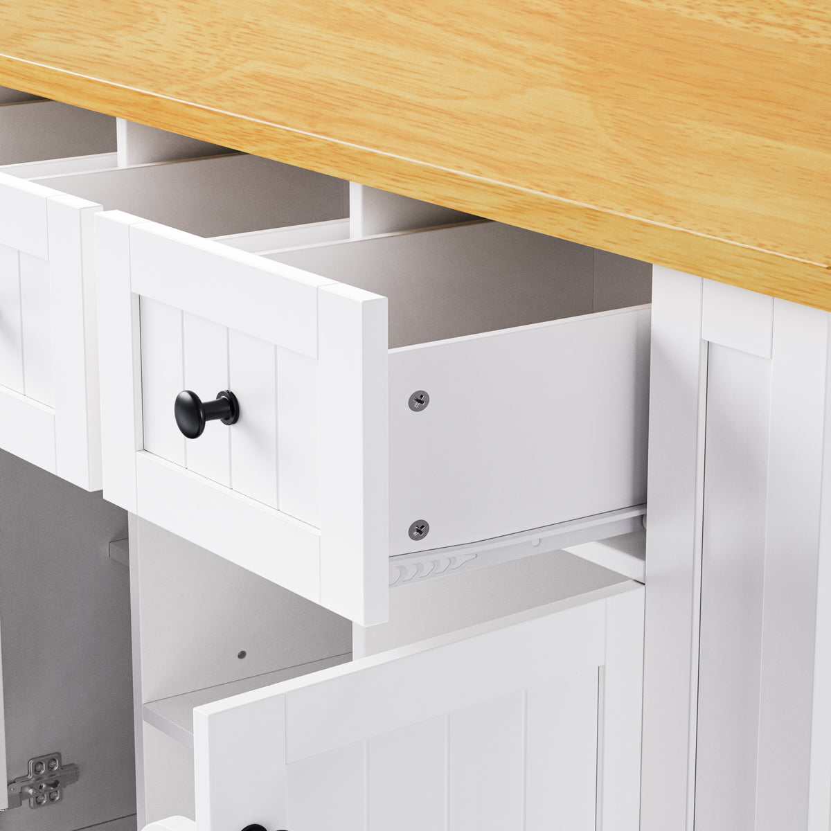 K&K 53inch Large Kitchen Island with Drop Leaf, Power Outlet, Door Internal Storage Rack, Rolling Kitchen Cart on 5 Wheels with 5 Open Side Racks for Kitchen, Dining Room,White(Not include bar stools) N707P185531W-djyc