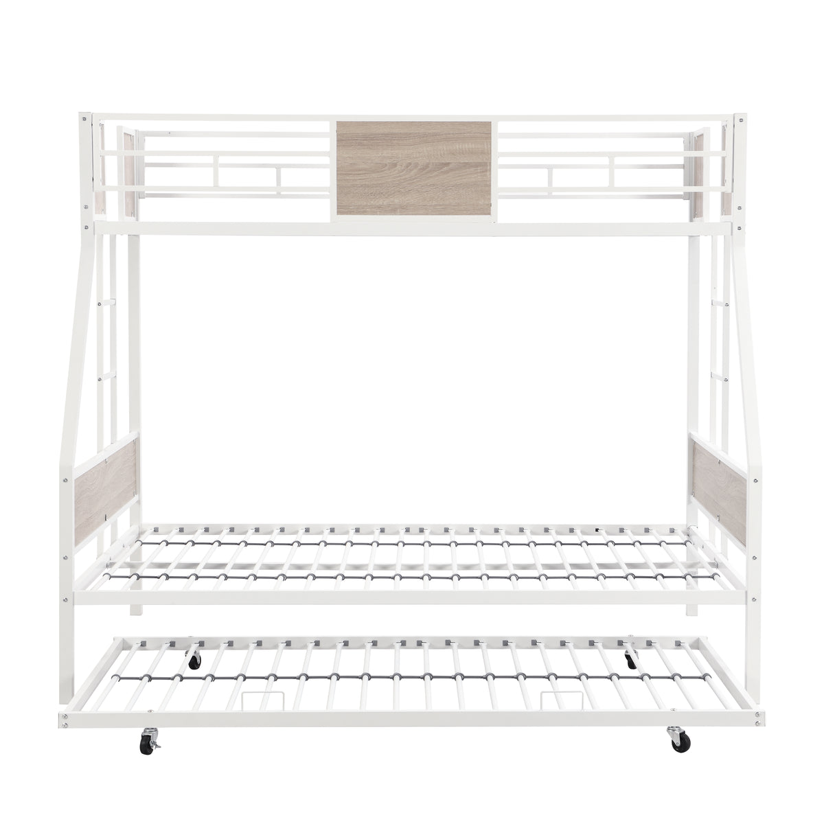 Twin Over FULL Metal Bunk Bed with Trundle 2 - Side Ladder and Full-Length Guardrail, No Box Spring Needed, Large Under Bed Storage, Easy Assemble W311133416-djyc