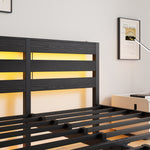 Queen SizeMetal Bed Frame with Wooden Headboard, RGB Lights, Charger, Storage Shelf, Noise-Free, No Box Spring Needed, Black W840P209907-djyc