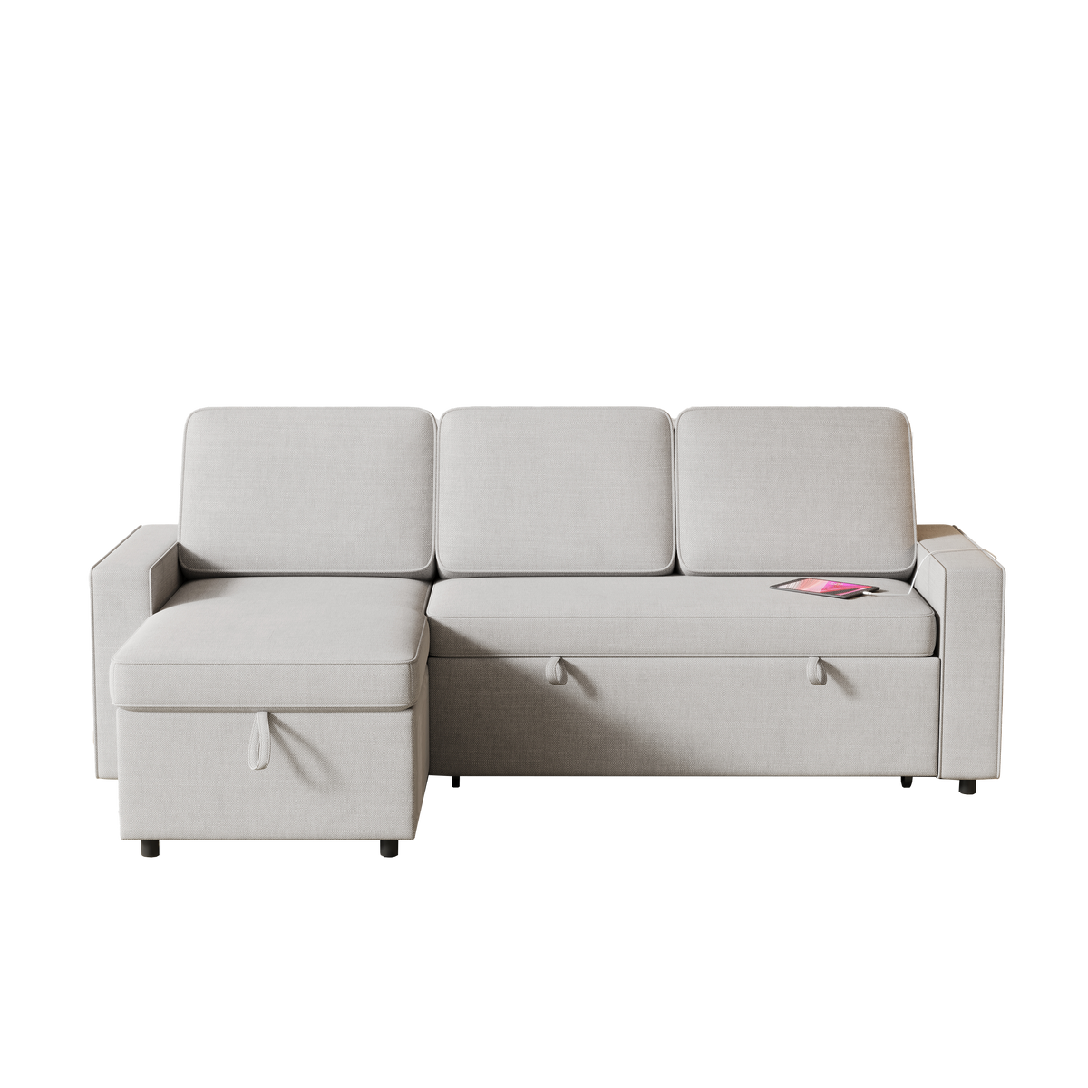 85.8" Pull Out Sleeper Sofa L-Shaped Couch Convertible Sofa Bed with Storage Chaise And Storage Racks,With USB Port And T-pyce Port W834S00267-djyc