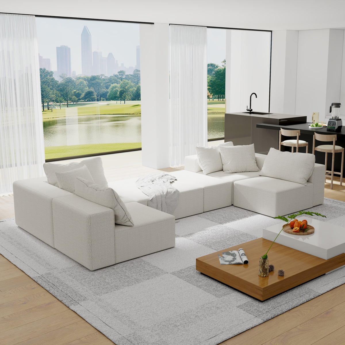 Modern Upholstered Sectional Sofa Couch Set,Modular 132' L Shaped Sectional Living Room Sofa Set With 6 Pillows,Free Combination Sofa Couch for Living Room,Bedroom W834S00376-djyc