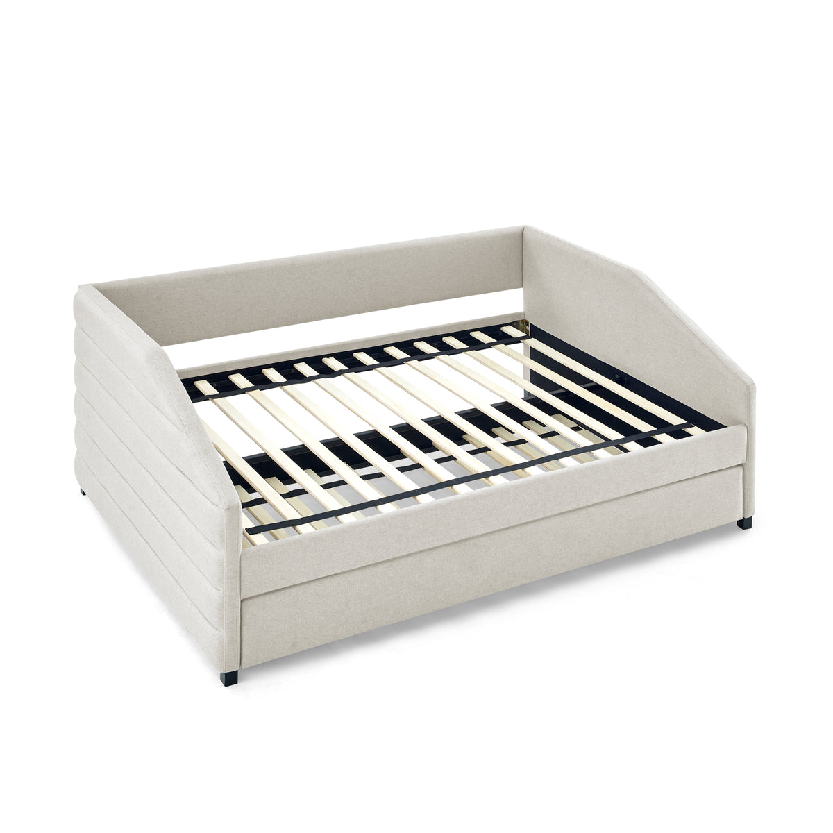 Full Size Daybed with Trundle Upholstered Tufted Sofa Bed, Linen Fabric, Beige (82.5"x58"x34") W487S00179-djyc