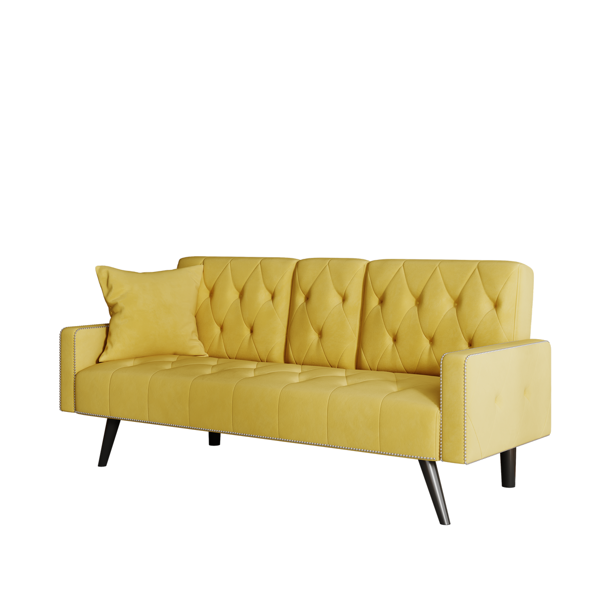 Compact Yellow Velvet Sofa Bed with Nailhead Trim Armrests & Dual Cup Holders - Perfect for Small Spaces, 72-Inch Length W1278P172941-djyc