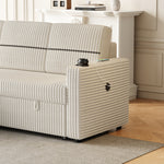 85 Inches Corduroy Sofa Bed, 3 Seater Sleeper Sofa with Storage Chaise, Square Handrail With Two Cup-holder And USB Charge Port, Pull Out Couch for Living Room W834S00272-djyc
