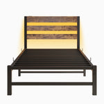 Twin Size Bed Frame Heavy Duty Platform Bed Frame with Headboard, USB Charging Station, LED Bed, No Box Spring Needed, Mattress Foundation, Strong Steel Slats, Noise Free, Brown W840P209879-djyc