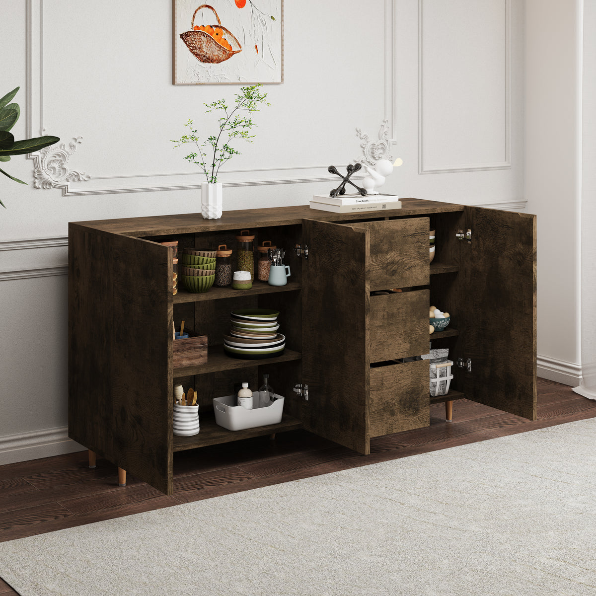 Comprehensive Storage with Divided Display: Versatile Side Cabinets Perfect for Dining Room & Living Room W1278S00035-djyc
