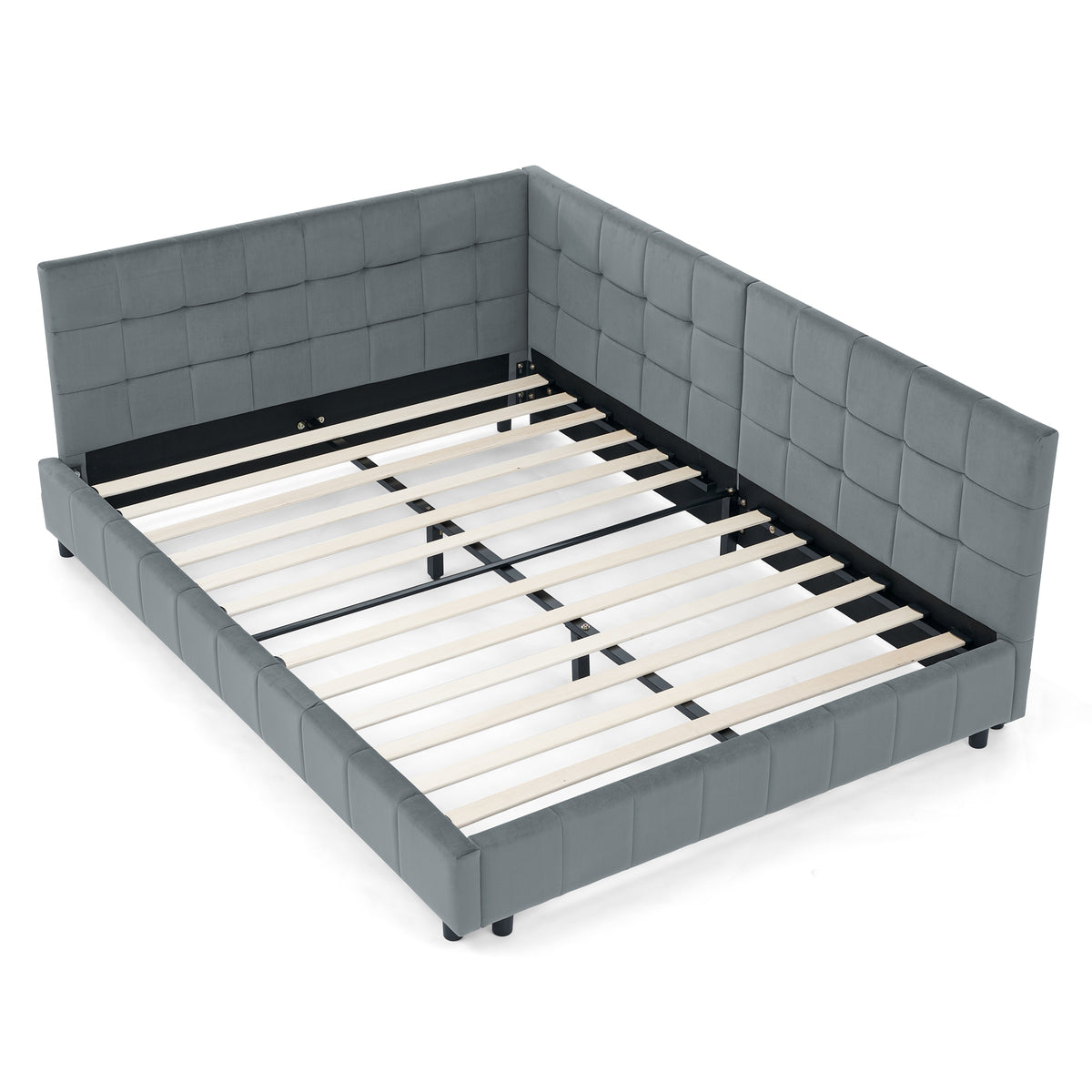 Full Size Upholstered Tufted Bed Frame, Sofa Bed Frame with Comfortable Backrest and Armrests, Full Size Bed for Bedroom, Living Room,Velvet, Grey(80.5''*59''*30.5'') W487S00224-djyc
