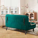 velvet Antique Green 55″ Convertible Chair Bed, Tri-Fold Sofa Bed with Adjustable Backrest & Pillow, Leisure Chaise Lounge Couch with Sturdy Steel Frame for Home & Office, Comfortable Sleeper Chair W1767P192809-djyc