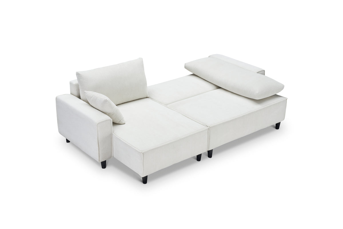 Comfortable 93-Inch Beige Corduroy Sofa Bed Including Two Pillows - Perfectly Suited for Living Room or Apartment, Maintaining a Spacious & Uncrowded Atmosphere W1278S00023-djyc