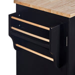 K&K Rolling Kitchen Island with Storage, Kitchen Cart with Rubber Wood Top, 3 Drawer, 2 Slide-Out Shelf and Internal Storage Rack, Kitchen Island on Wheels with Spice Rack & Tower Rack, Black WF316599AAB-djyc