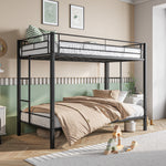 Metal Bunk Bed Twin Over Twin, Heavy Duty Twin Bunk Beds with shelf and Slatted Support No Box Spring Needed Black W840107070-djyc