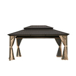 12' X 14' Hardtop Gazebo, Aluminum Metal Gazebo with Galvanized Steel Double Roof Canopy, Curtain and Netting, Permanent Gazebo Pavilion for Party, Wedding, Outdoor Dining, Brown W1859S00056-djyc