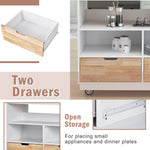 Rolling Kitchen Island with Storage, Two-sided Kitchen island Cart on Wheels with RubberWood Top,Wine and Spice Rack, Large Kitchen Cart with 2 Drawers, 3 Open Compartments, White WF318964AAW-djyc