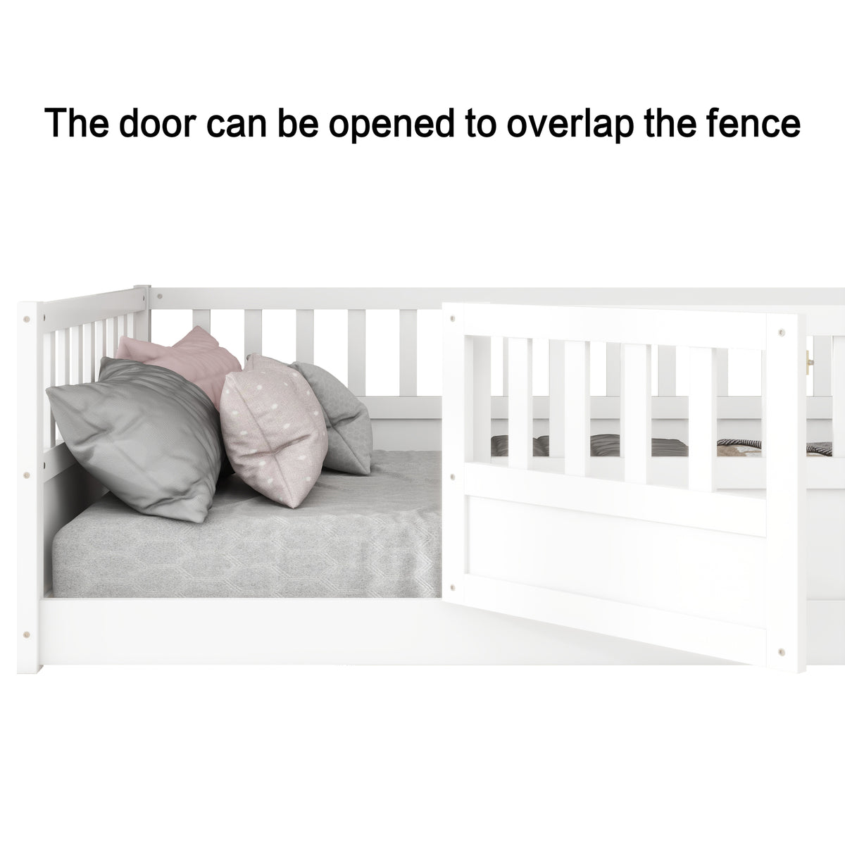 Twin Size Floor bed, integral construction with super high security barrier, door, children's floor bed frame, Montessori wooden children's floor bed, Support slat white W1858P164938-djyc
