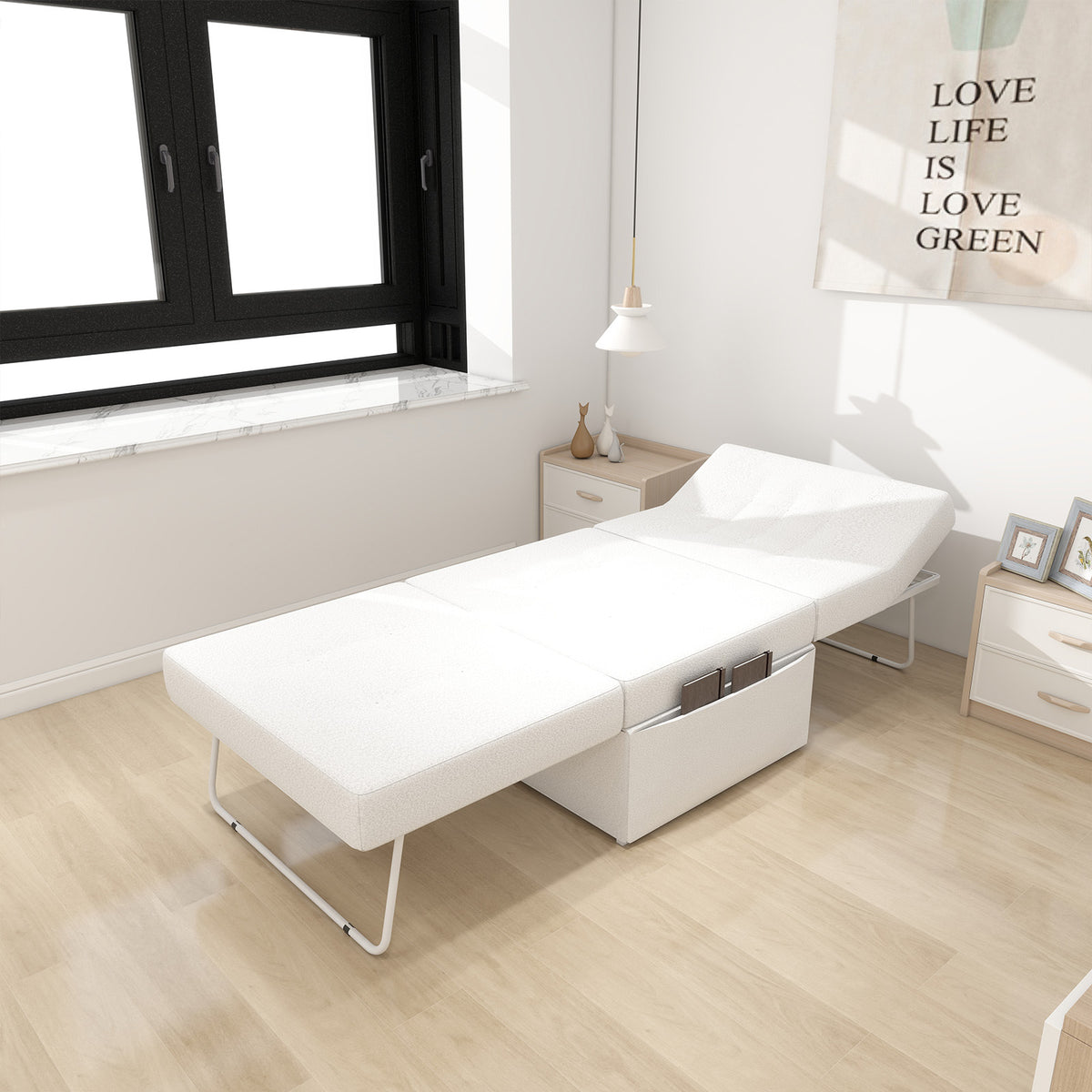 Convertible Sofa Bed, 4 in 1 Multi-Function Folding Ottoman Sleeper Bed, Modern Convertible Chair Adjustable Backrest for Living Room/Small Apartment, 36' Width White W1935P256905-djyc