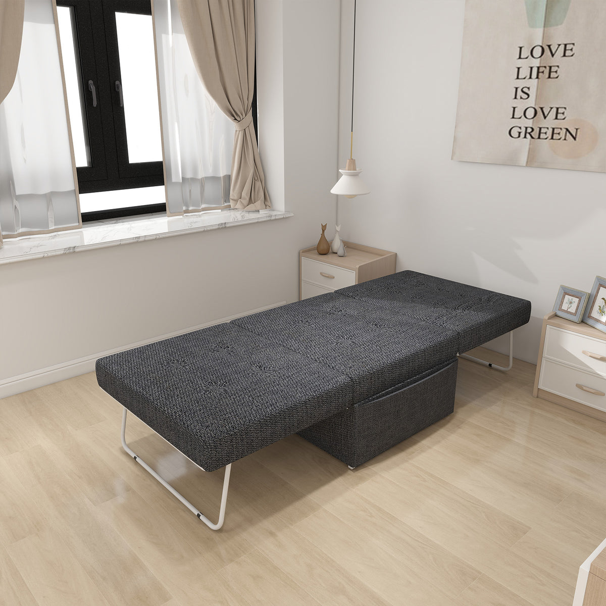 Folding Ottoman Bed with Adjustable Backrest, Modern Futon Couch, Convertible Chair into Sofa Bed for Living Room Apartment Office Small Space W1935P256906-djyc