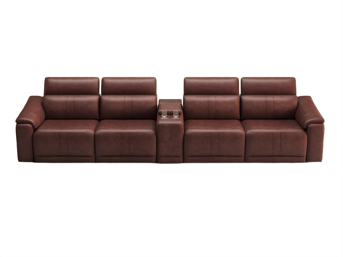 5-Piece Modular Leather Sofa with 2 Cup Holders,Comfortable Sectional Sofa Set for Living Room, Dark Brown-B347S00038
