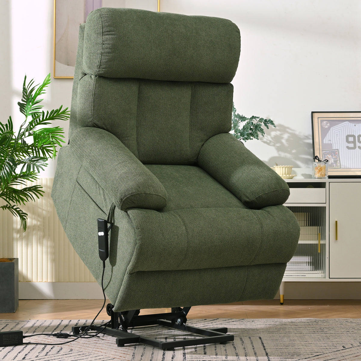 Oversized Power Lift Recliner Chair for Elderly, Electric Fabric Recliner Chair for Seniors, Home Theater Seating,Reclining Sofa Chair with Remote Control,Side Pocket ,Spacious Seat(Dark Green) W1028P261277-djyc