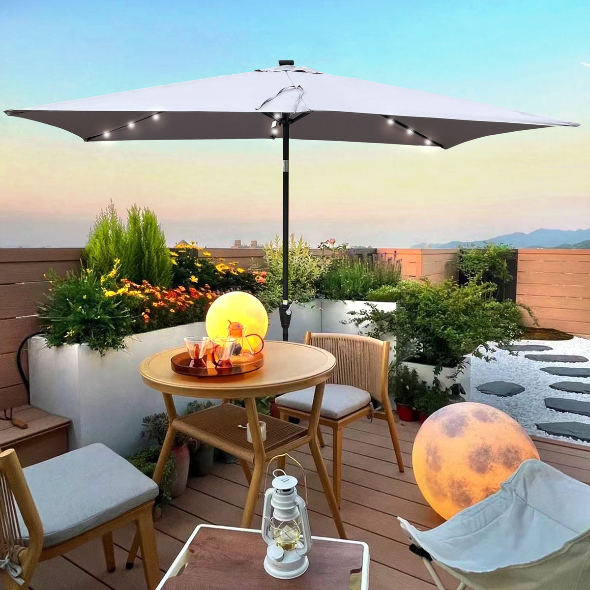 10 x 6.5t Rectangular Patio Solar LED Lighted Outdoor Umbrellas with Crank and Push Button Tilt for Garden Backyard Pool Swimming Pool W65642332-djyc