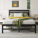 Full Size Platform Bed Frame with Rustic Vintage Wood Headboard, No Box Spring Needed Black W840P164957-djyc